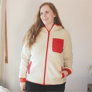 Cotopaxi Cubre Hooded Fullzip Fleece Jacket XL Cream & Fiery Red